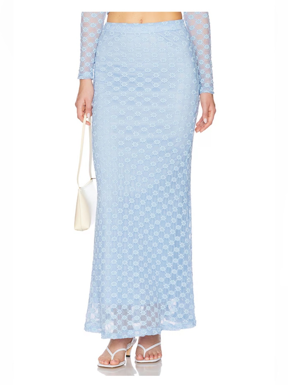 NWT Bardot x Revolve Adoni Mid Rise Pale Blue Lace Maxi Skirt